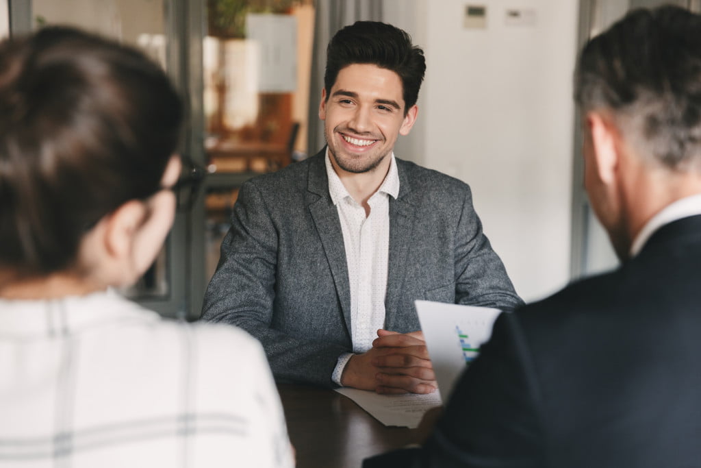 man at an interview